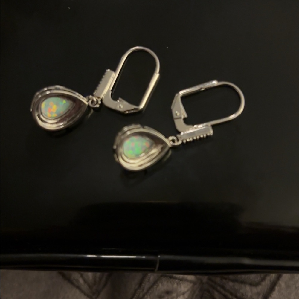 Opal Stone Teardrop Earrings - Picture 3 of 3